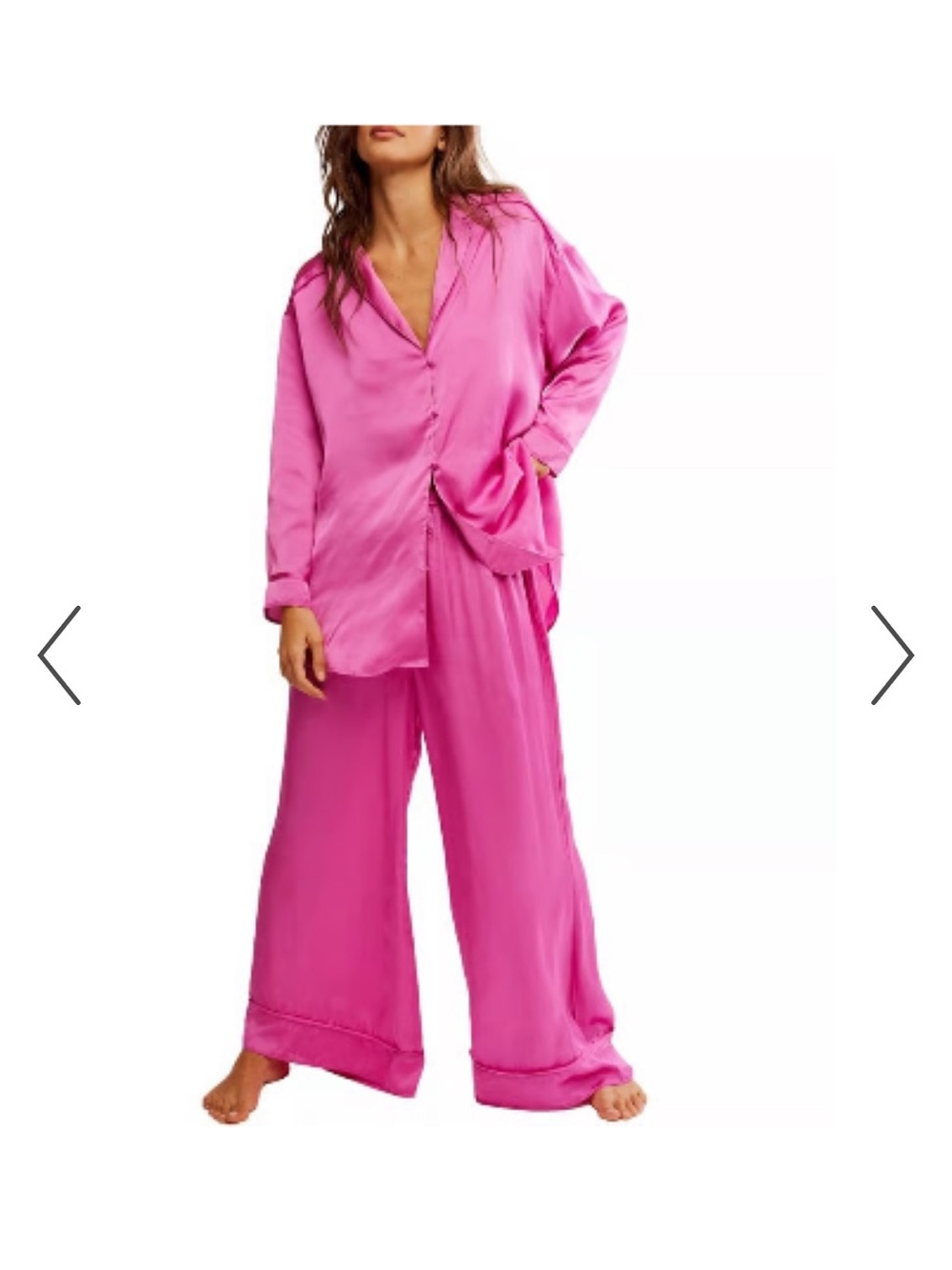 Free People Hot Pink Satin Button-Front Pajama Set